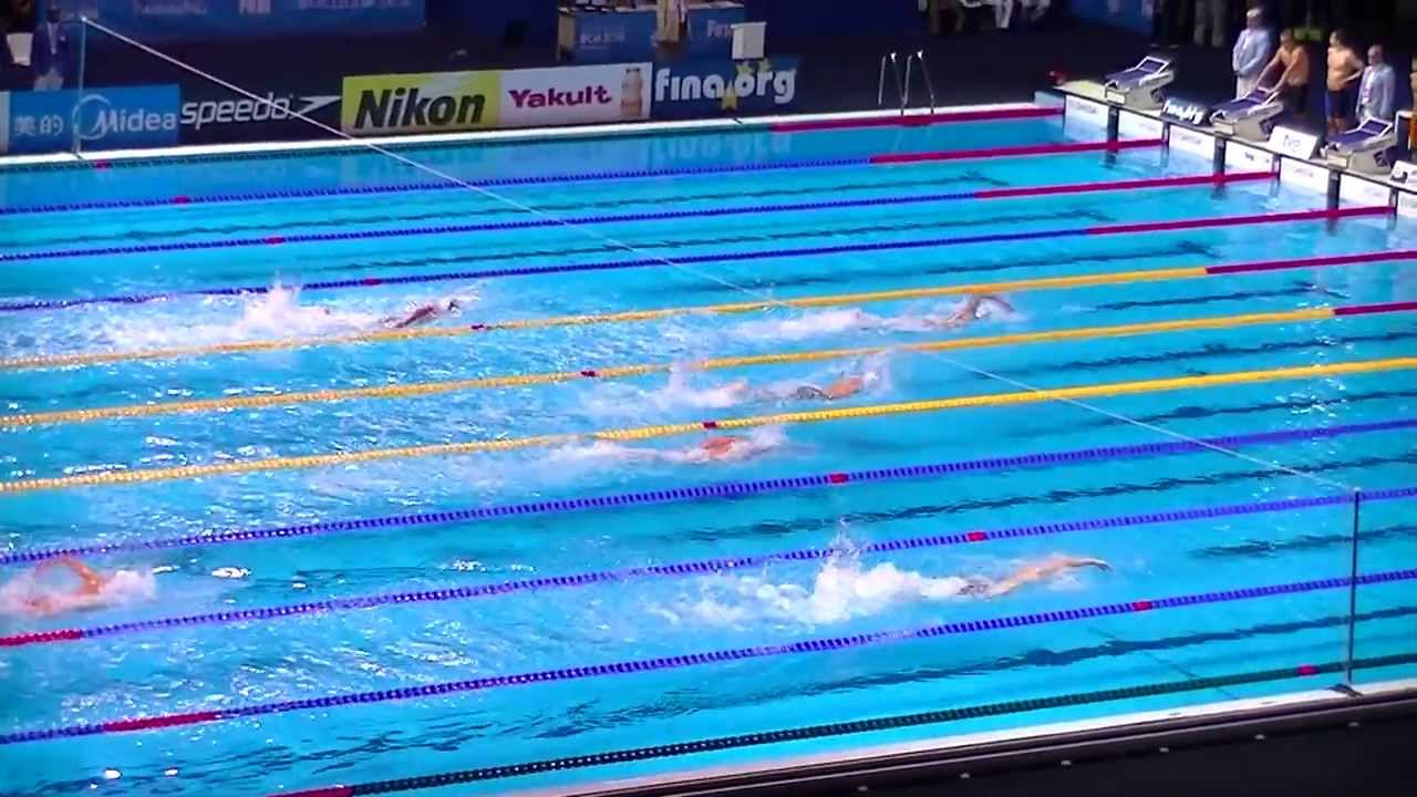 4x200 Freestyle Relay Men, Final. BCN 2013. USA Gold Medal. Incredible SUN Yang split 1:43.16