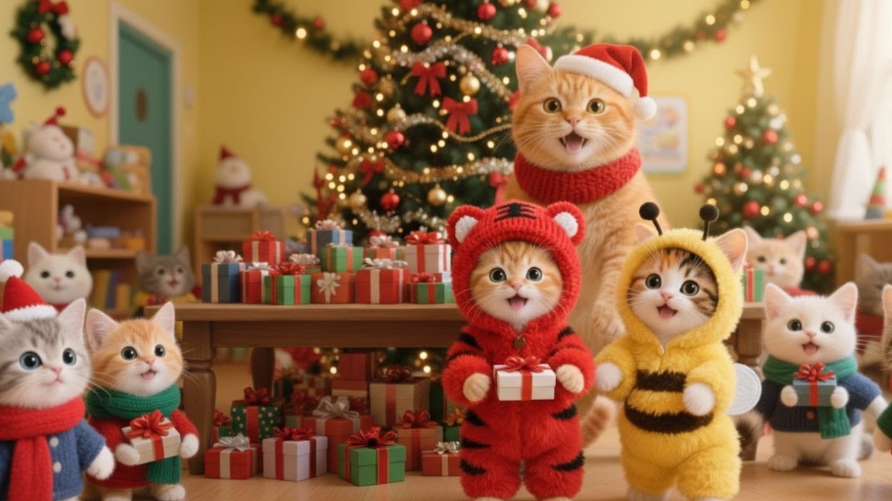 “A Warm Christmas Surprise 🎄 Cat Family Brings Joy to Shelter Kittens 🎁”