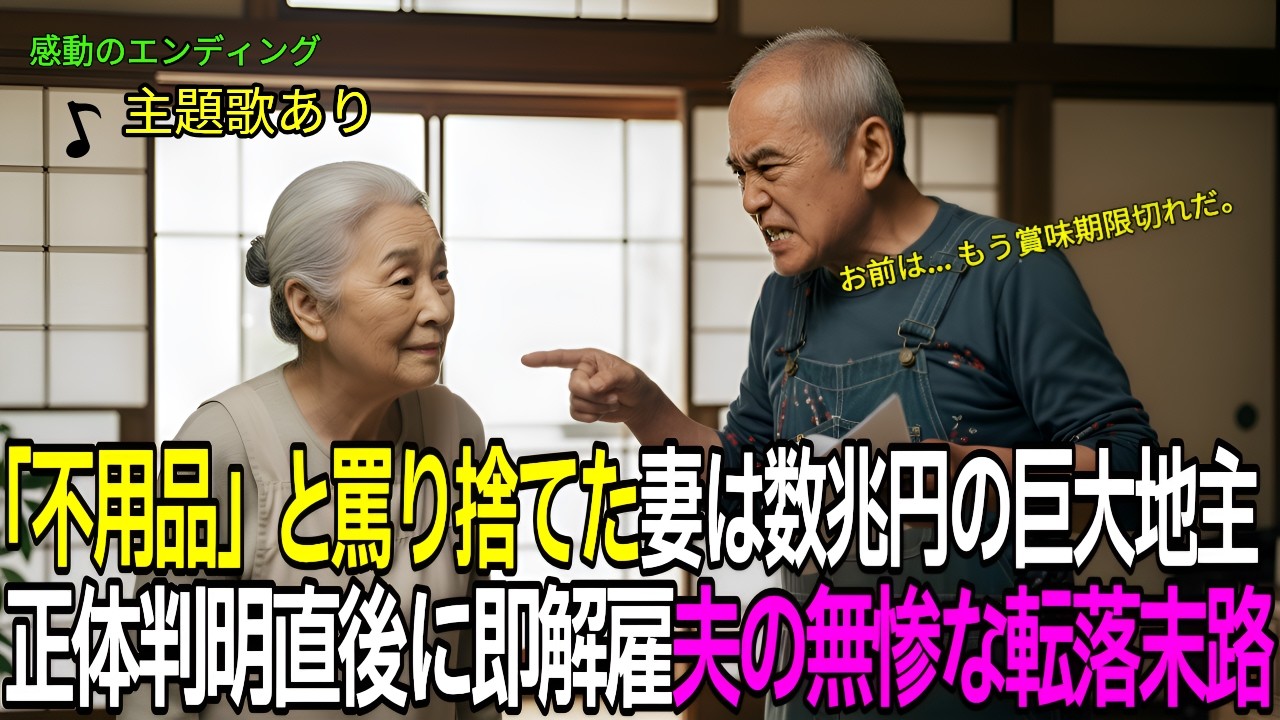 離婚した地味な妻の正体は巨大地主の会長だった…。「お待たせしました、会長」40年尽くした妻の真実を知り夫は絶句、人生崩壊【感動する話】【朗読】【主題歌付き】