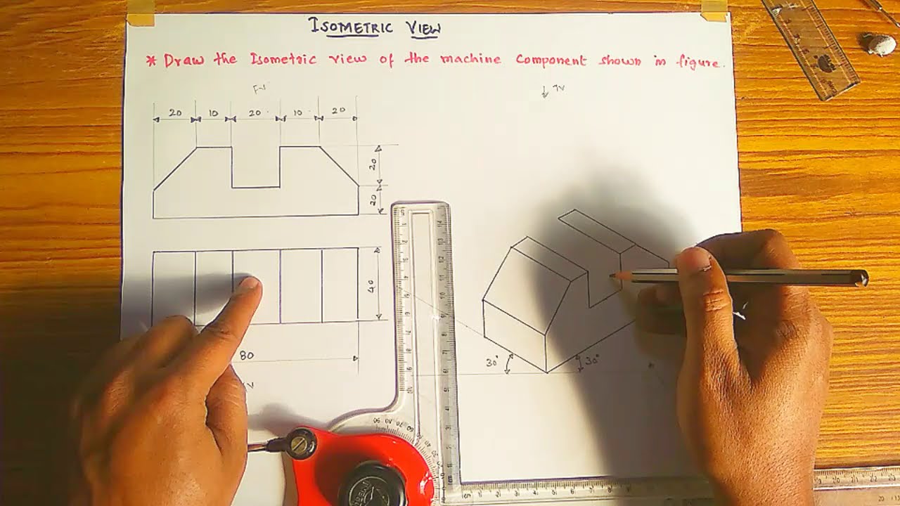 Problem 16 | Isometric view of machine components (Hindi)by M.A.Mehboob