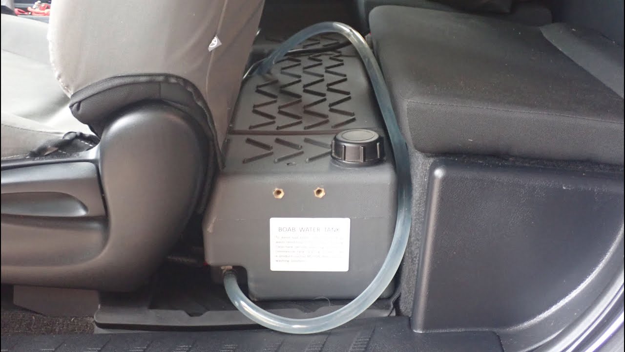 Boab 40 litre footwell water tank in Toyota Hilux