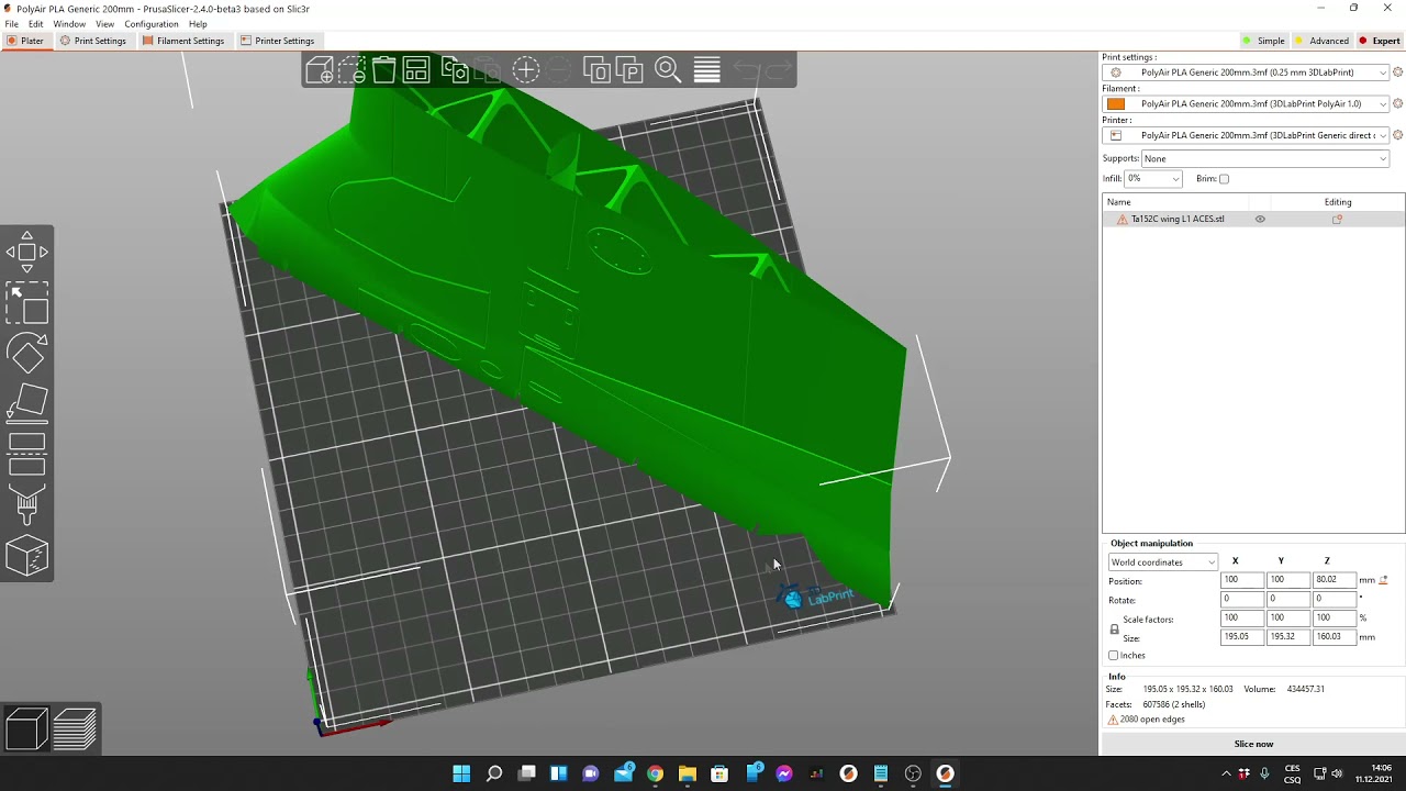 Prusa Slicer basic setting for airplanes printing (3DlabPrint)