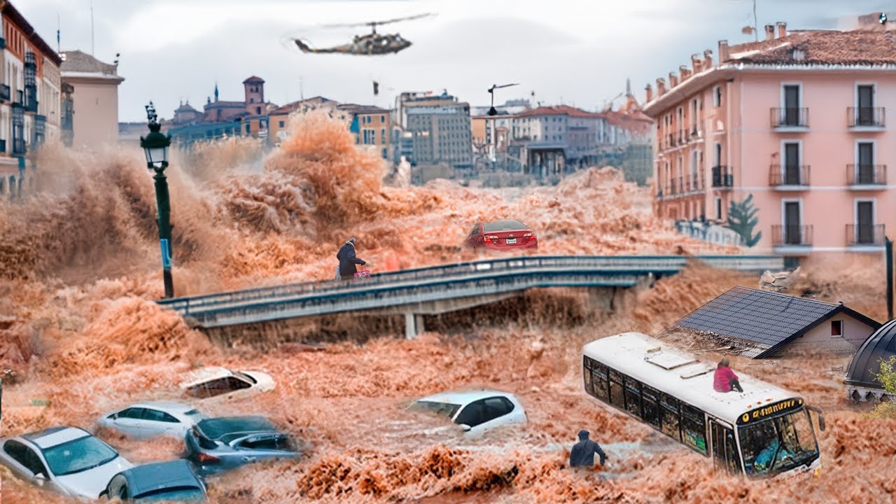 Mass Evacuation in Catalonia, Spain! City Washed Away After Severe Flooding, Homes Underwater