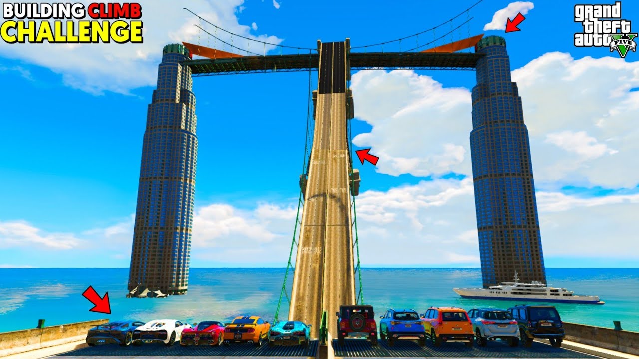 Indian Cars Vs Super Cars Vs BIGGEST Twin Tower Bridge Climbing | GTA 5 Indian Cars