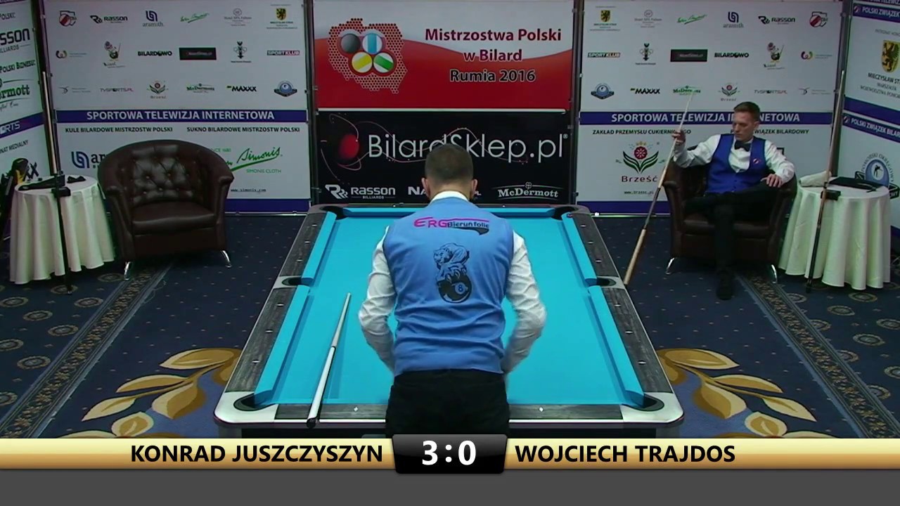 Mistrzostwa Polski w Bilard - Rumia 2016 Konrad Juszczyszyn vs Wojciech Trajdos 10 bil