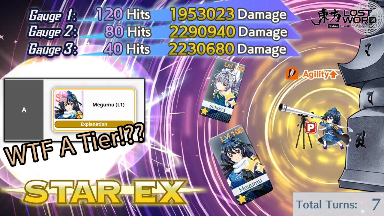Touhou Lost Word - 2M Damage Telescope! - 16sp Megumu & Relic Sakuya farm comp (Star EX)
