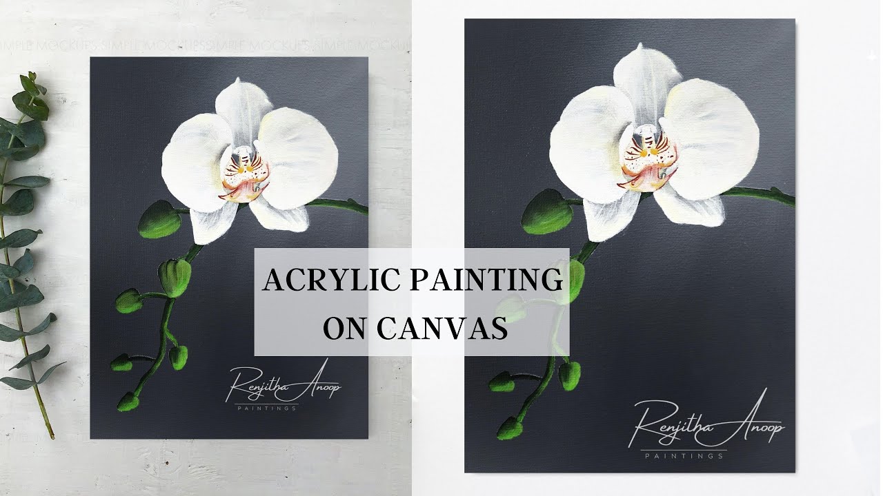 White ORCHID Flower on CANVAS || Acrylic painting flowers