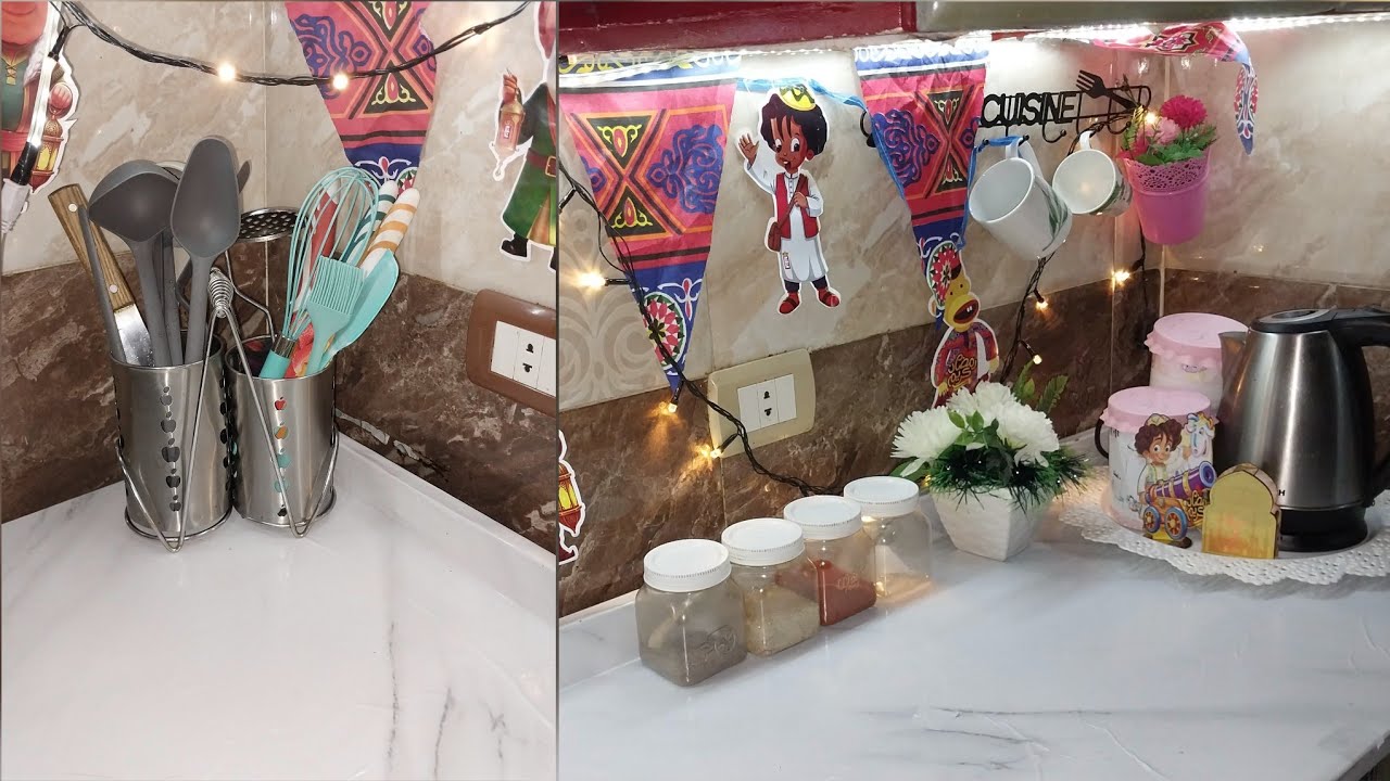اهلا رمضان 🌙فرش زينه رمضان في مطبخ 🤩يا فرحه قلبي❤️ 
