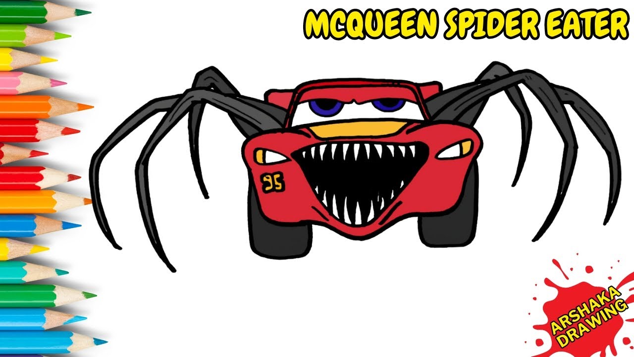 How to Draw Lightning McQueen Spider Eater Easy Step by Step | Arshaka Drawing