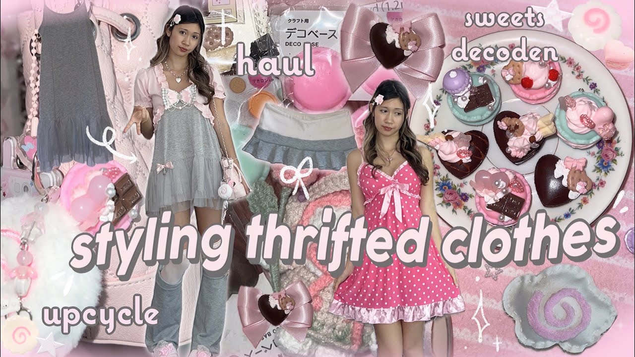 STYLING THRIFTED CLOTHES 🍥🍫decoden sweets, haul, upcycle, mini vlog ໒꒰ྀིᵔ ᵕ ᵔ ꒱ྀི১