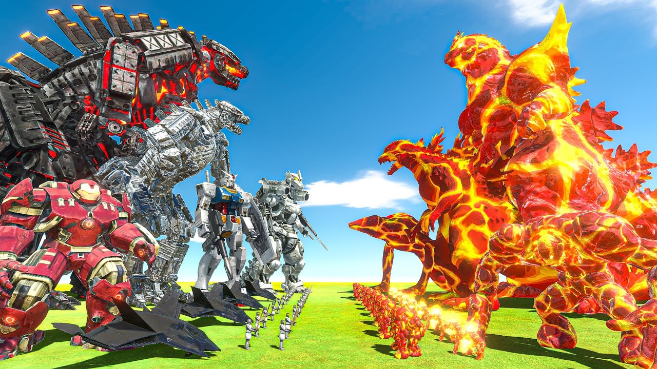 Lava Team + Super Godzilla VS Mechagodzilla + Metal Team - Animal Revolt Battle Simulator