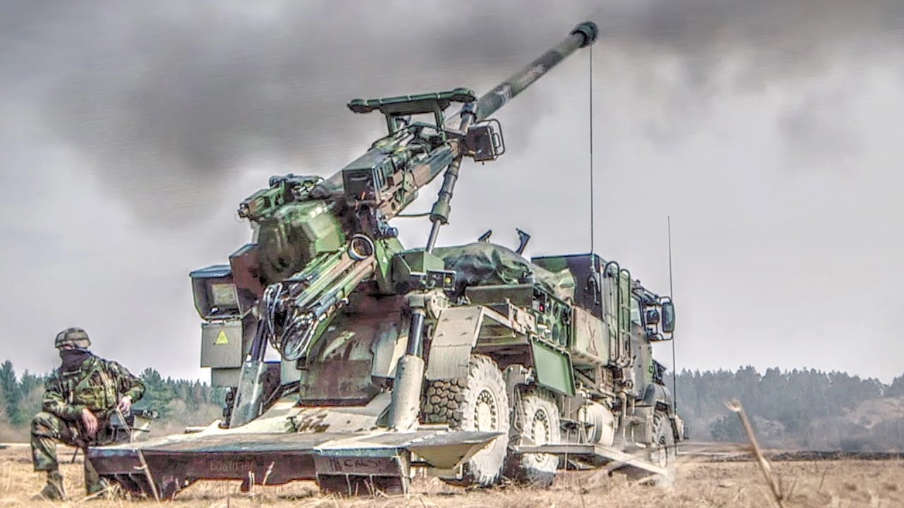French Soldiers Fire CAESAR Self-propelled Howitzers