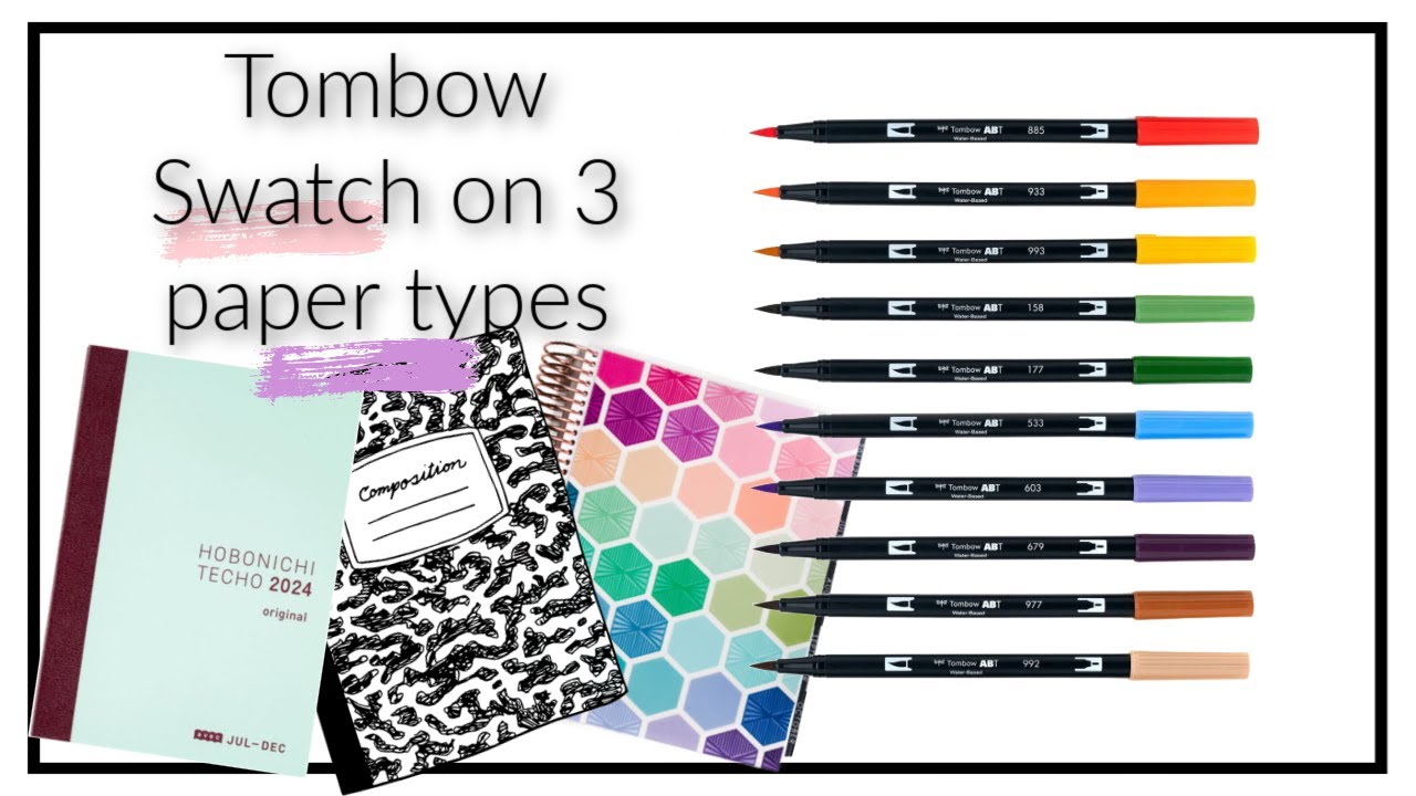 Swatching my favorite Tombow markers on notebook paper, Erin Condren paper and Tomoe River paper.
