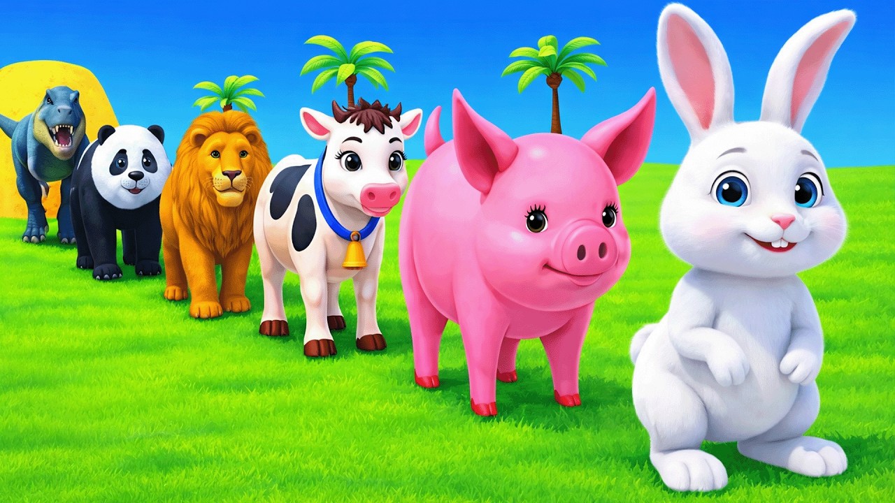 Long Slide Game With Cow Elephant Gorilla Hippopotamus Tiger - 3d Animal Game - Funny 3d Animals