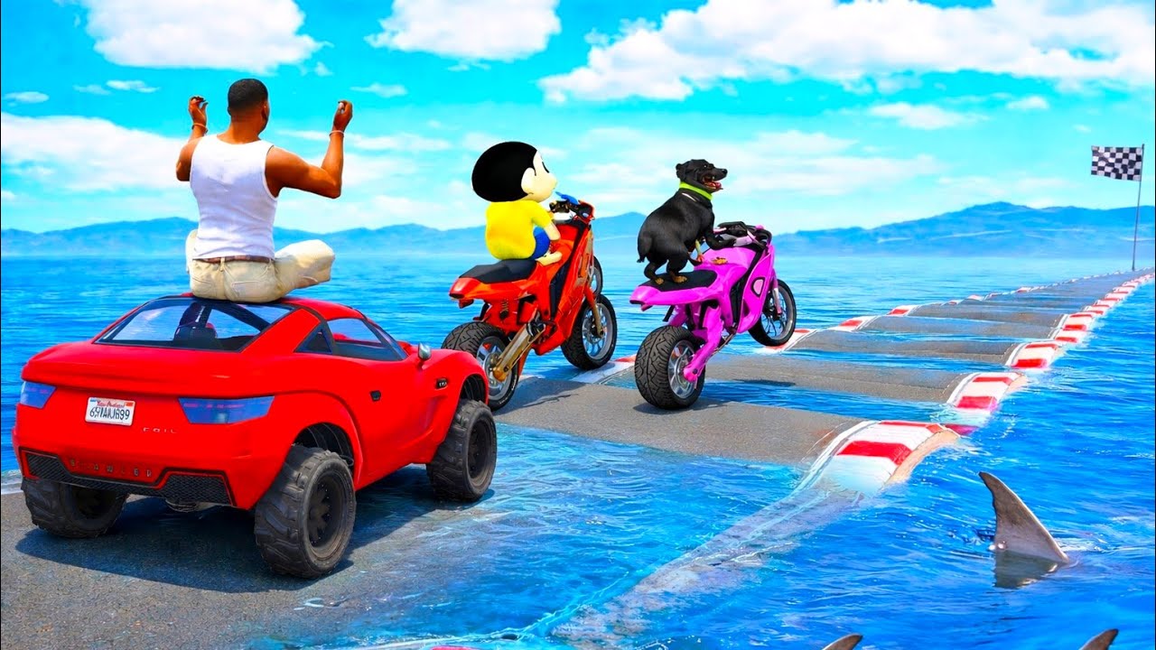 Franklin Shinchan Tried Impossible Deep Water Potholes Ramp Challenge | Gta V Ramp