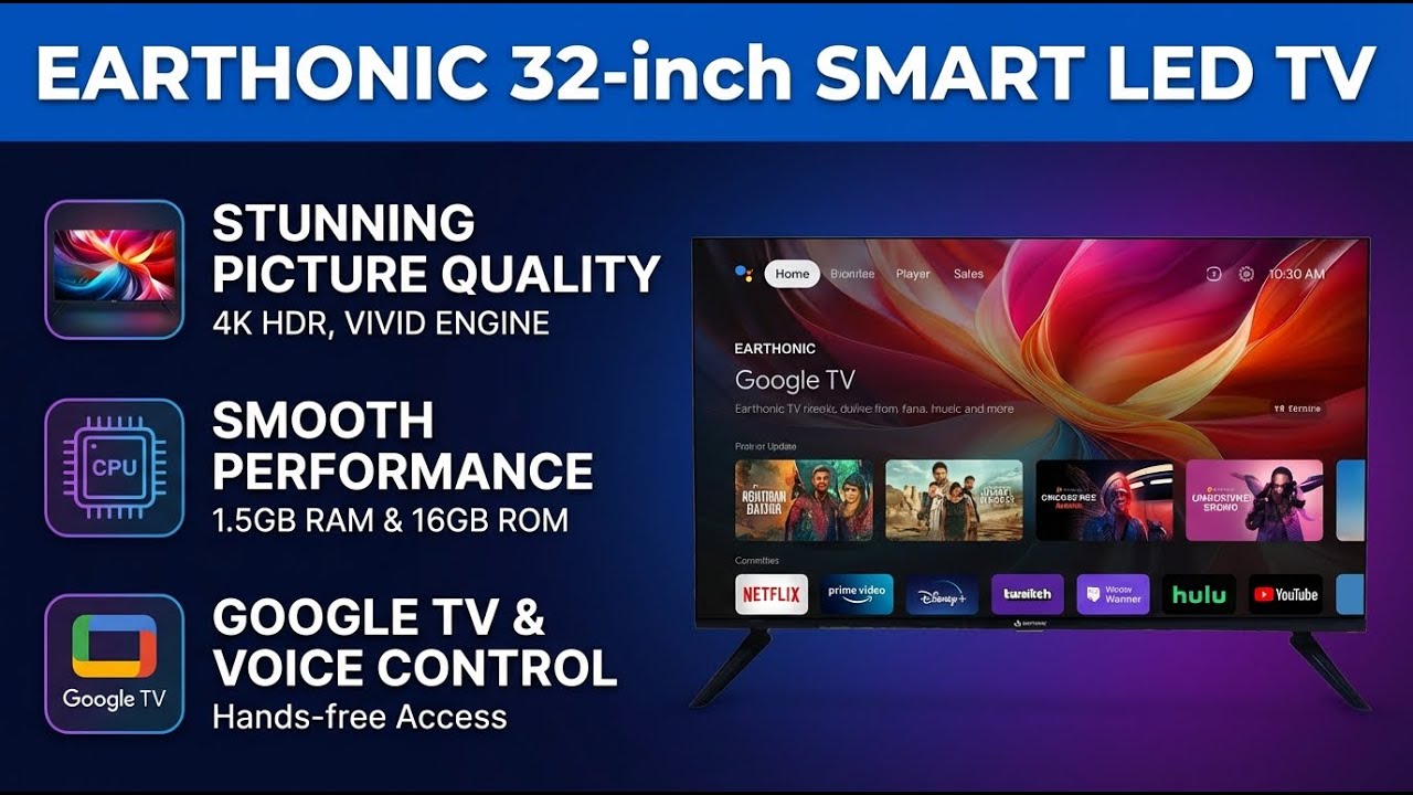 EARTHONIC 32-inch HD Ready Smart LED TV E32HD11GS24 Full Review & Features | Review in Hindi |