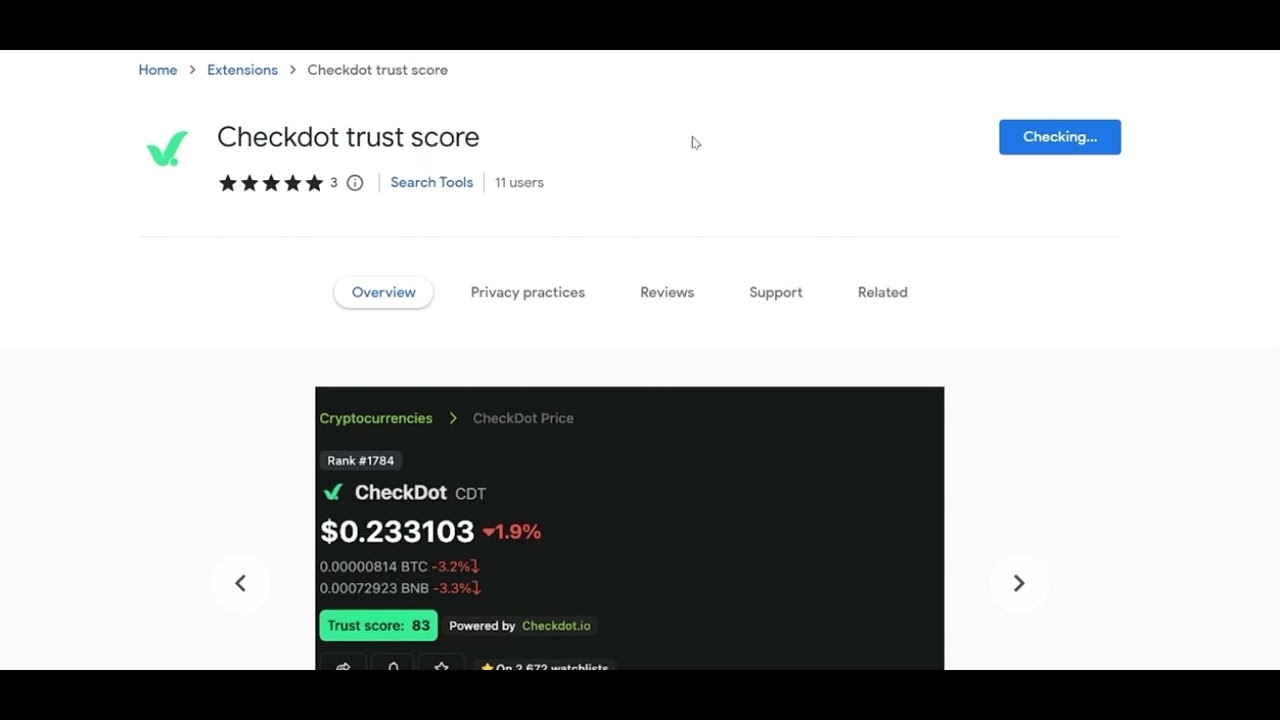 CheckDot browser extension, compatible with Google Chrome, Firefox, Brave and Orion iOS and Android