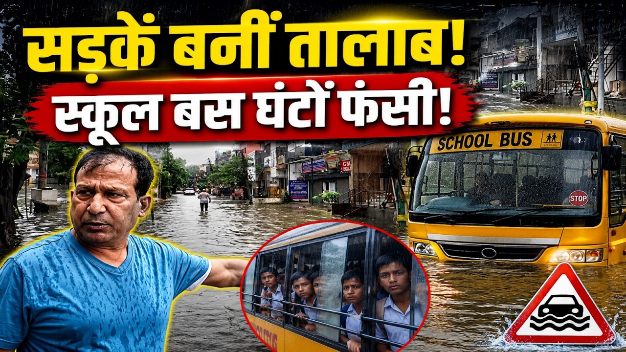 Ghaziabad Rain ; गाजियाबाद में बारिश का कहर! स्कूल बस घंटों पानी में फंसी