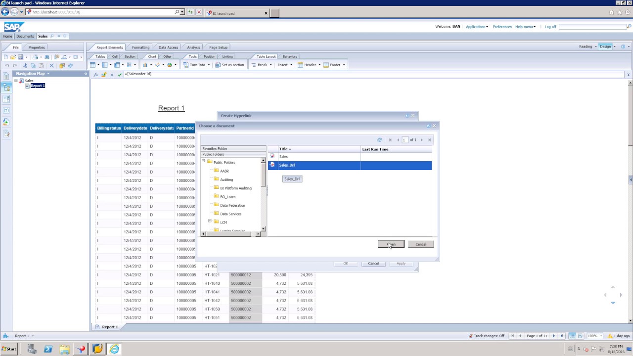 Document Link in Web Intelligence | SAP Business Objects | WEBI