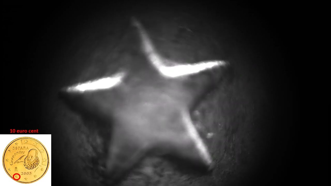 Micro/macroscopy session (09/06/2023): part of a 10 euro cent seen under various magnifications.