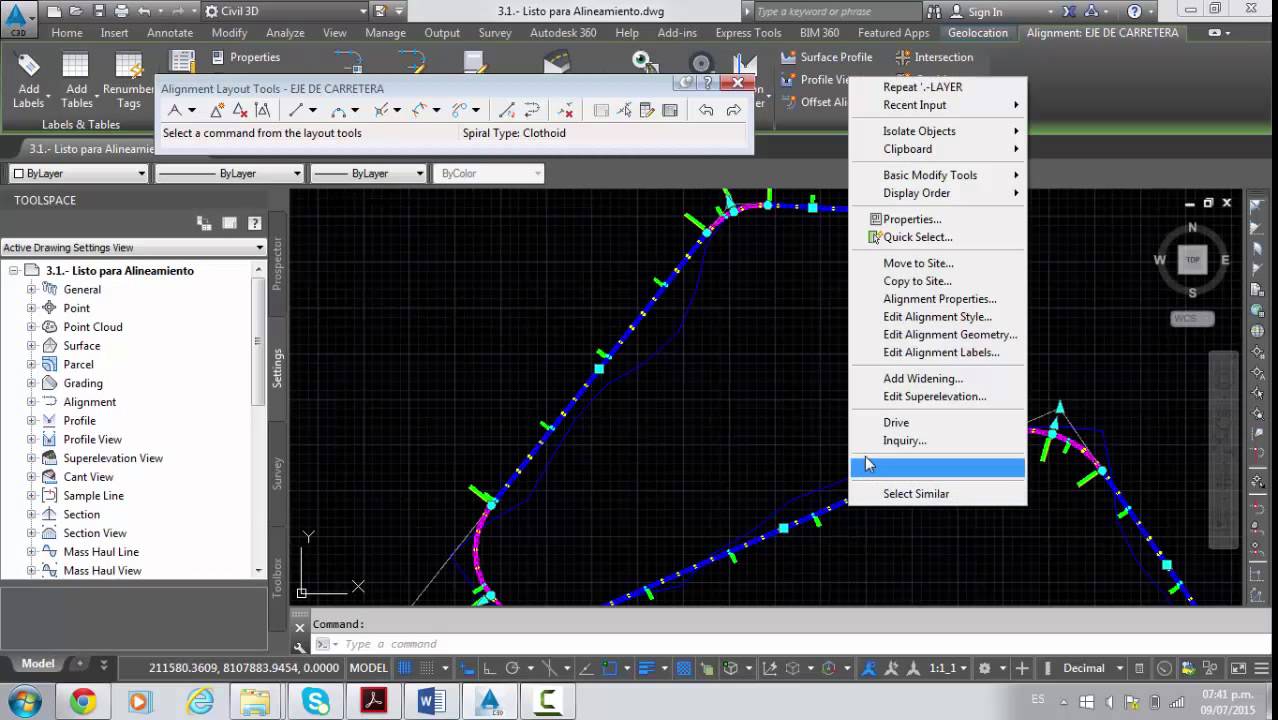 CIVIL 3D 2015 CARRETERAS (1) ALINEAMIENTO Y ESTACADO DE CURVAS