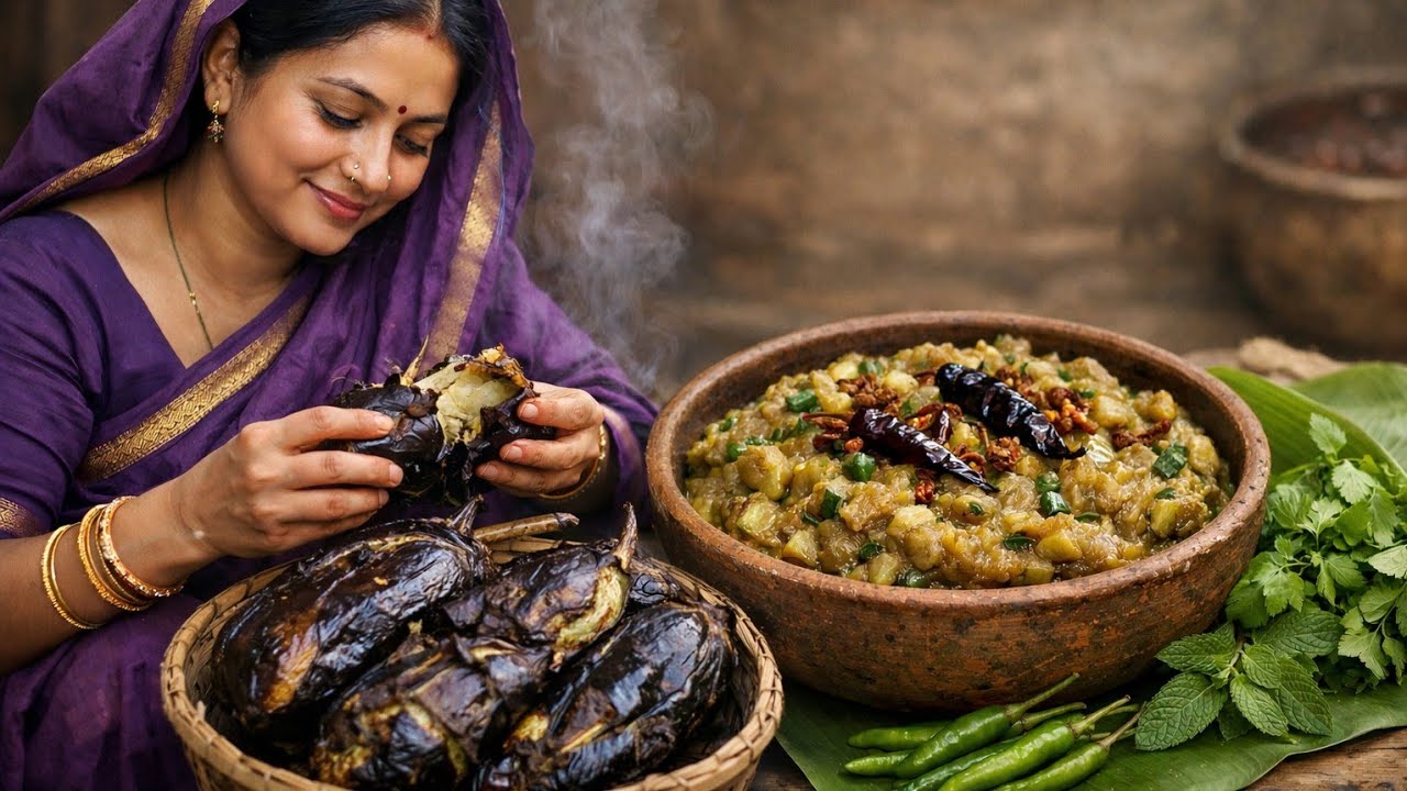 মায়ের হাতের গরম গরম বেগুন পোরা| শনি মঙ্গলবার স্পেশাল/Begunpora#benganbharta #brinjal #begun 
