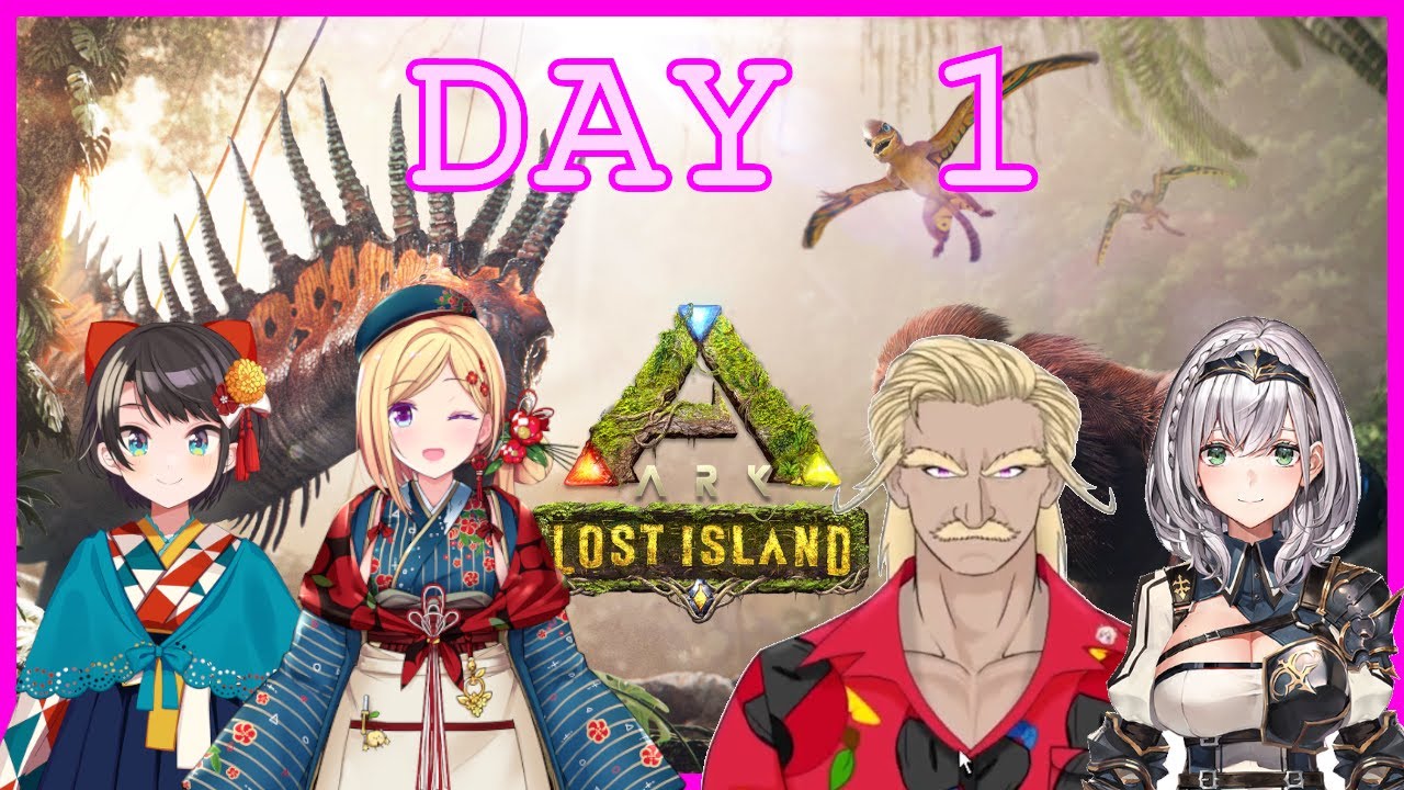 A New Tribe build on Mukirose's Shoulders - HoloArk Lost Island Day 1 [Hololive, Aki, Subaru, Noel]