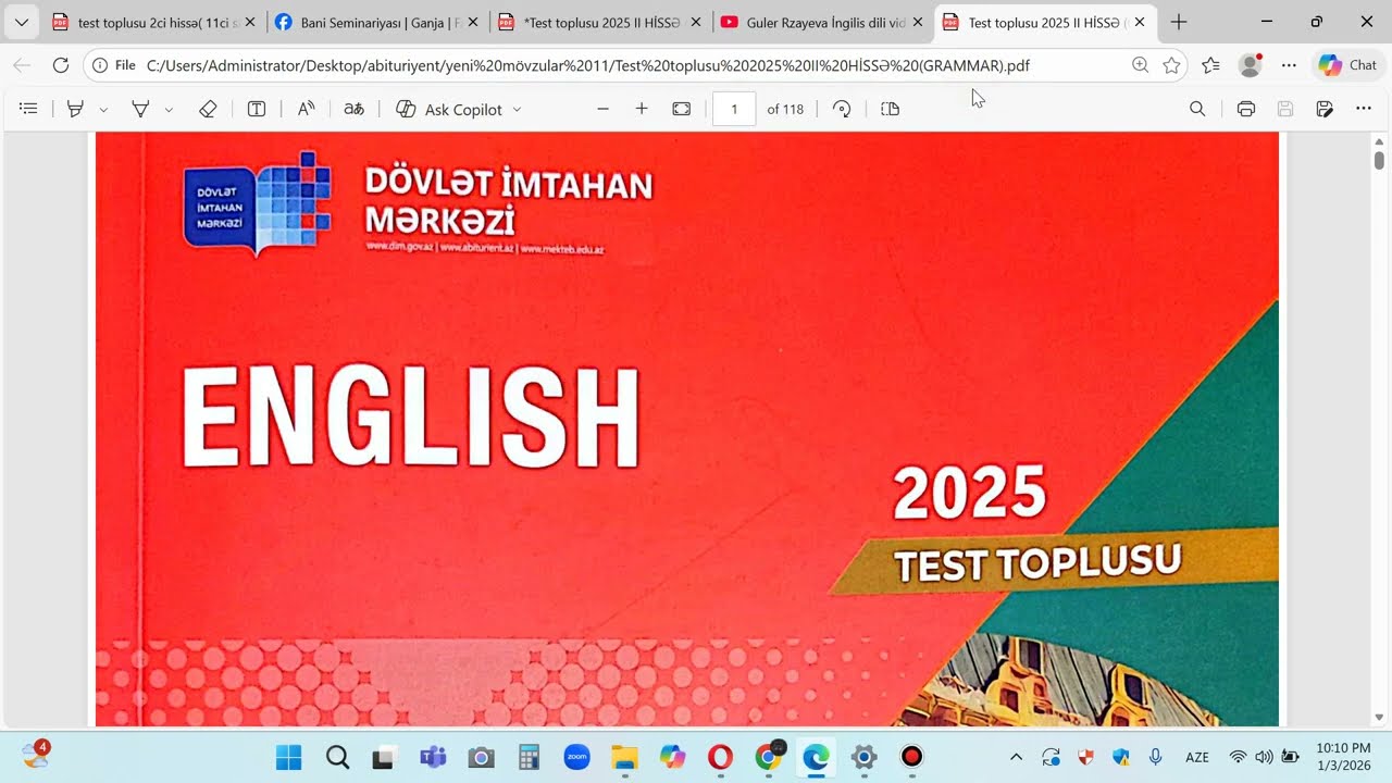 DİM testlərin izahı Completing sentences 102-108 / Cümlə tamamla testləri Direct indirect testləri