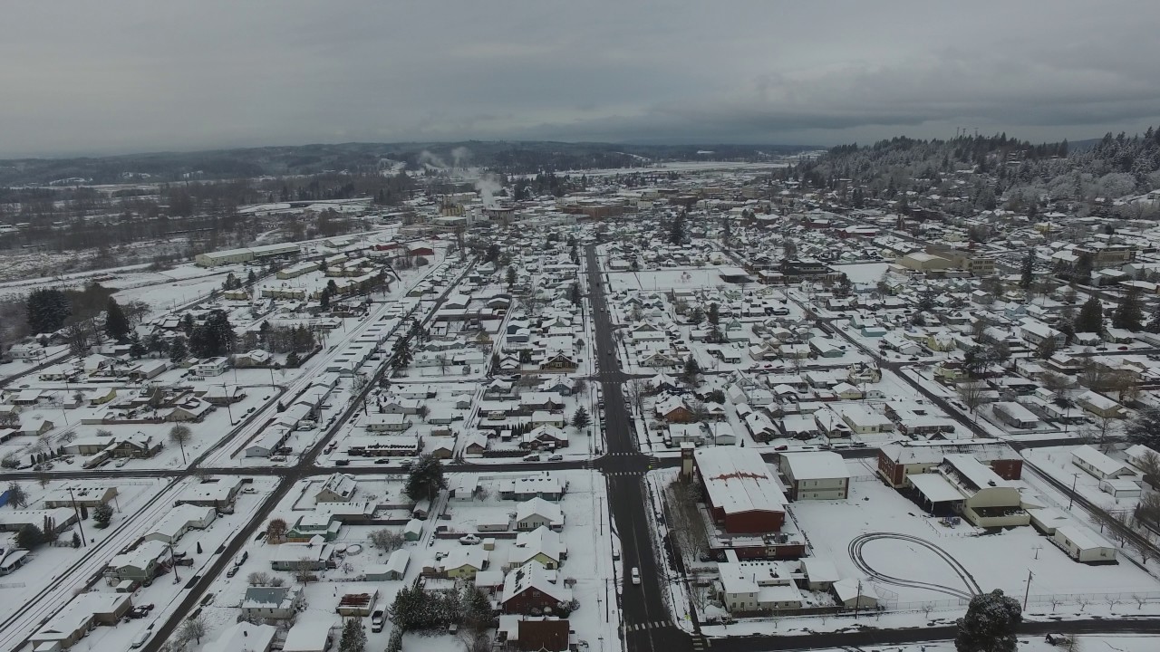 Chehalis Washington covered in snow - DJI Inspire 1 Aerial View