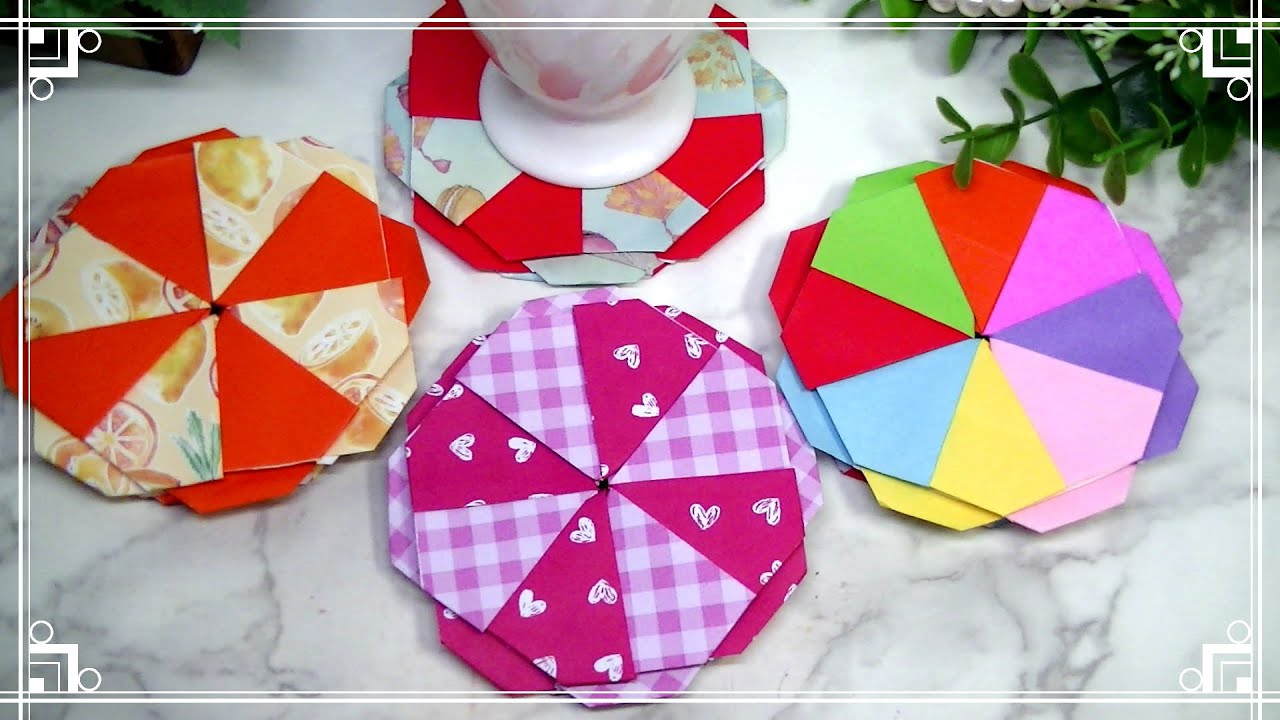 折り紙２枚を切ってコースターの作り方・Origami  ・Mr coin origami channel１５