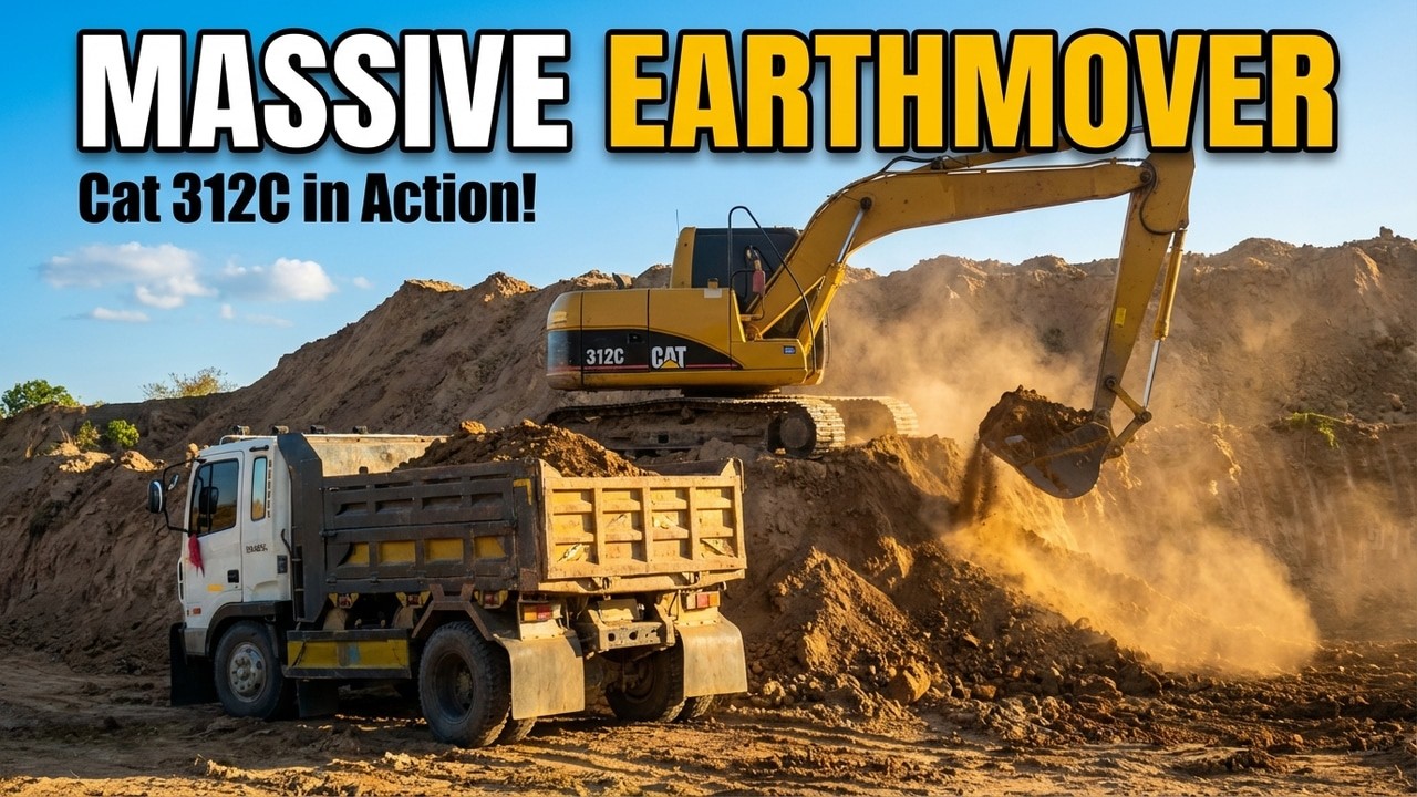 CAT 312C Excavator and Dump Trucks Loading Soil at Record Speed