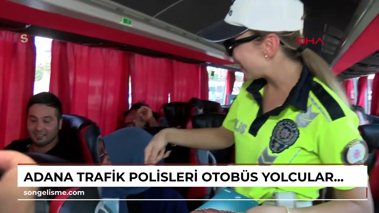 ADANA Trafik polisleri, otobüs yolcularının emniyet kemerini taktı (VİDEO EKLENDİ)