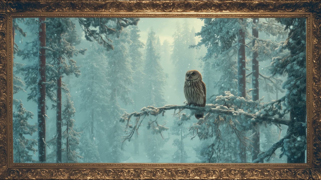 Silent Owl in a Snowy Winter Forest | Framed Art TV Wallpaper 4K