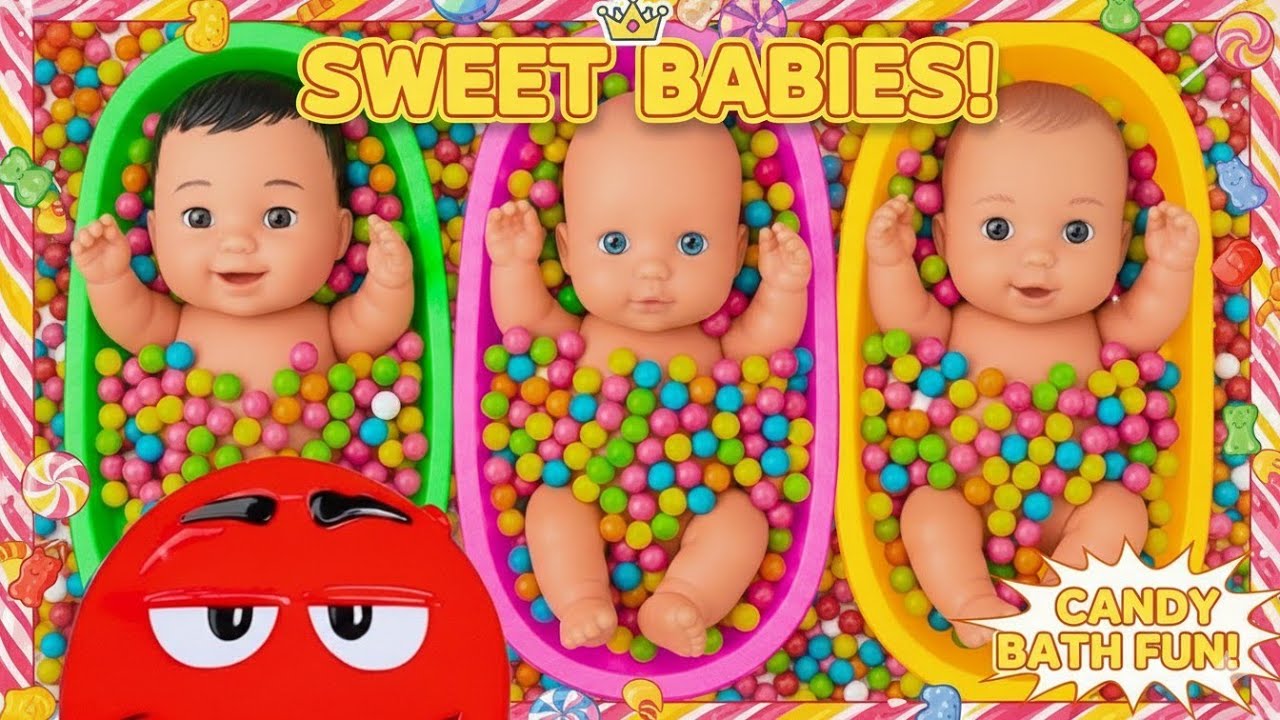 Full of 3 Rainbow Bath Tubs Candy with M&M's & Magic Slime Cutting