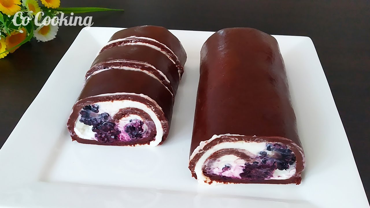 Это никогда не было так вкусно. Рулет с ежевикой и кремом без выпечки