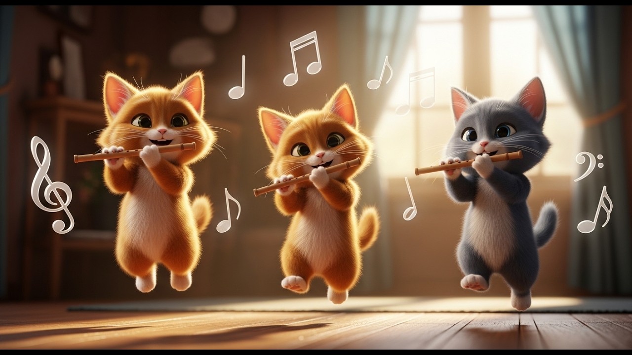 🎵 Kittens Play Imaginary Flutes | Sweet Music Adventure for Babies