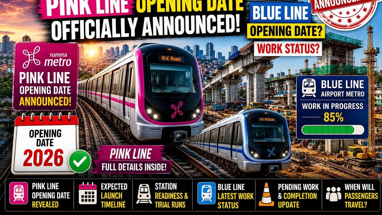 Bengaluru Metro Pink Line Opening Date Officially Announced  || Blue Line Opening dates And Status