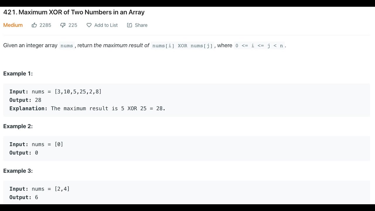 lc421-Maximum XOR of Two Numbers in an Array