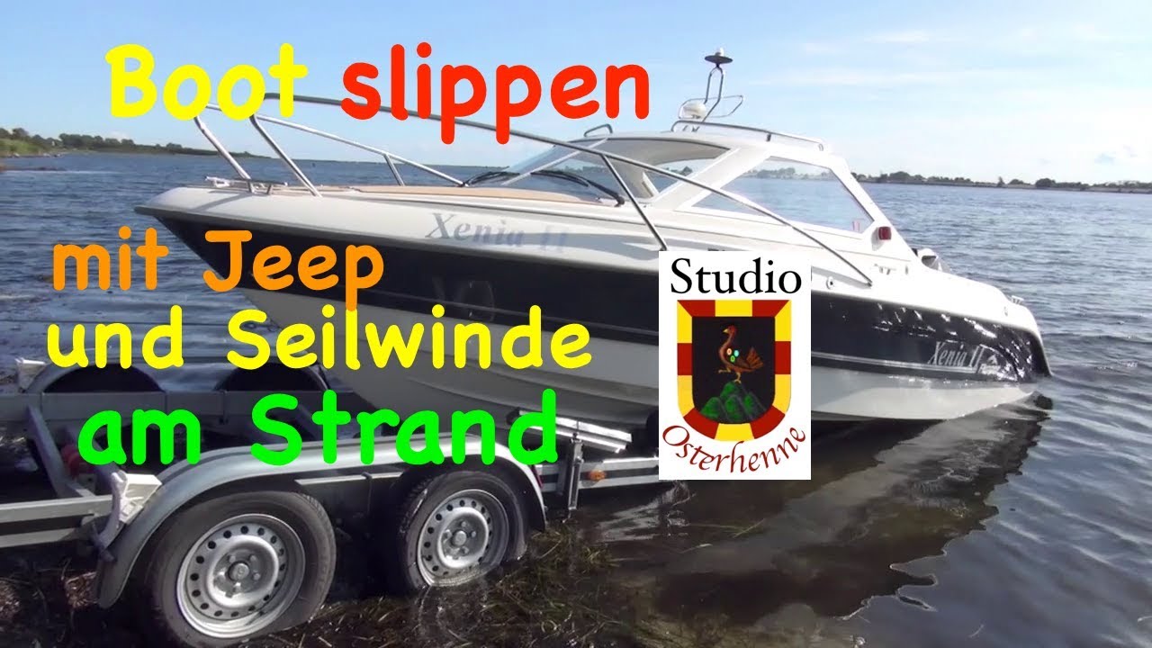 Unsere Tipps und Ratschläge beim slippen vom Sportboot Boot mit Jeep und Seilwinde am Strand Ostsee