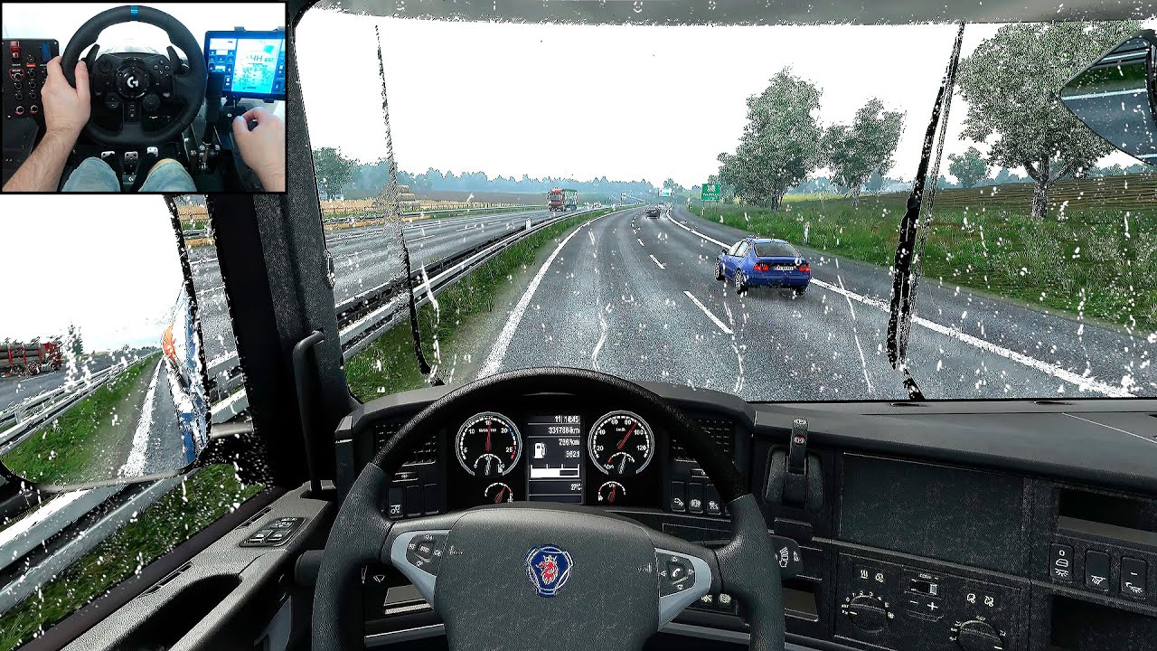 Driving in Rain - Euro Truck Simulator 2 - Gameplay 4k