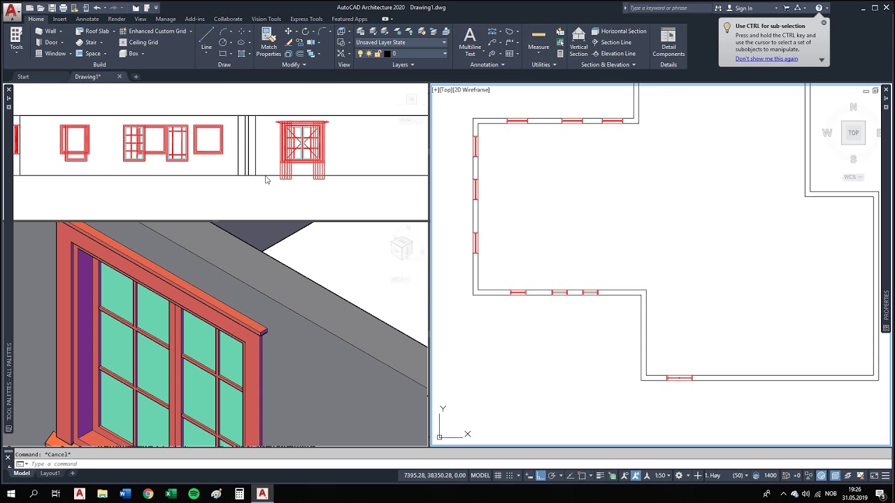 Autocad 3D Architecture 2020 curso básico capítulo 5 (ventanas)