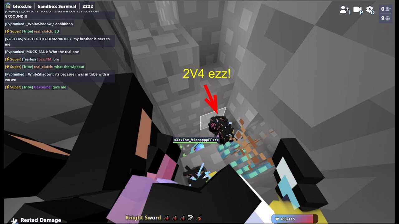 Bloxd.io Survival Hole PVP lobby 2222 Got A lot of Enchanted Diamond Set  & 2v4 hackers ( 21 Kills )