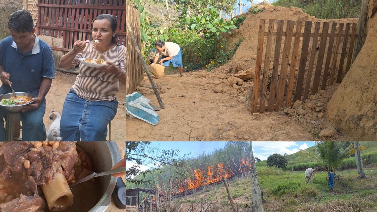 As queimada de cana começou puraqui no sítio trabalho almoço e remédio natural pra coluna 