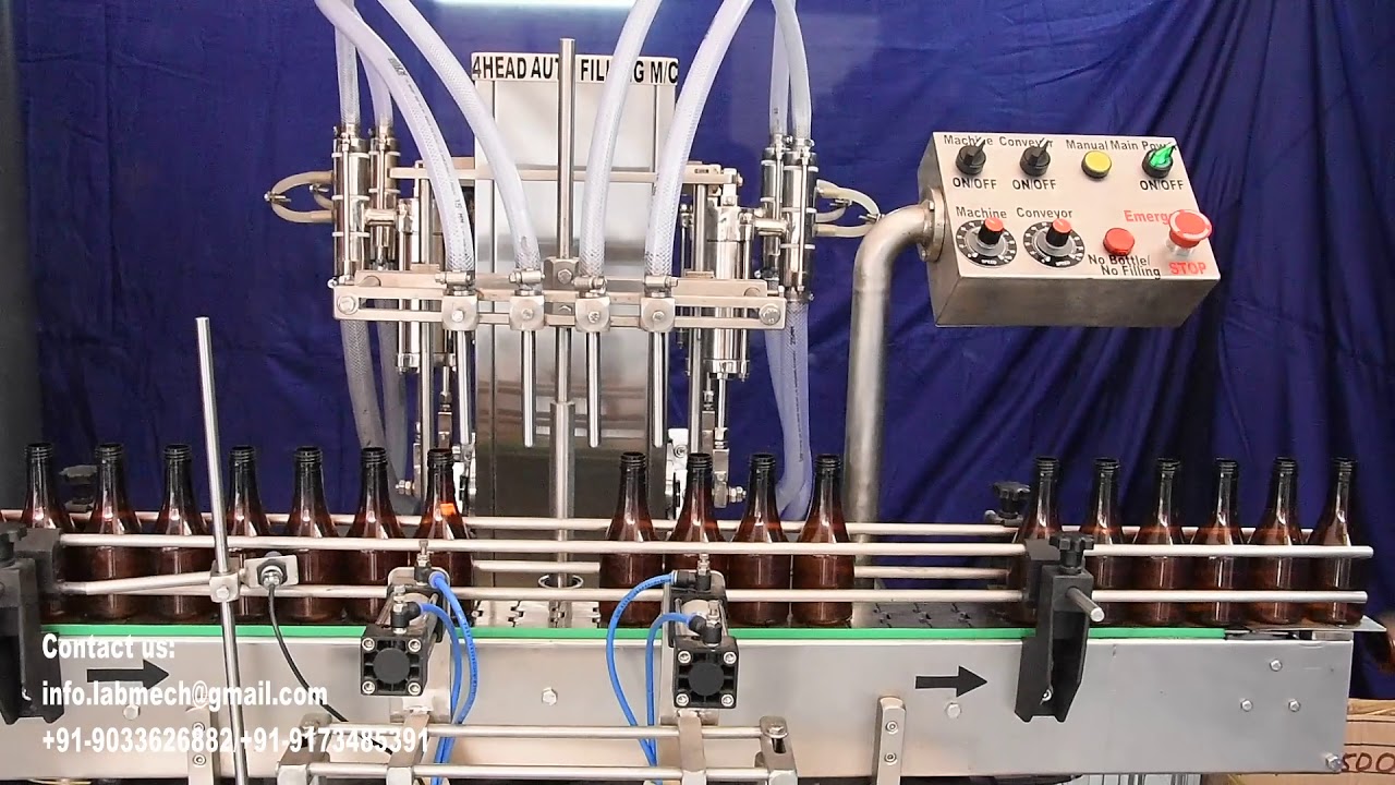 Automatic 4-Head Liquid Filling Machine(Model: FILLPACK LM40) Contact us:+91-9909802627