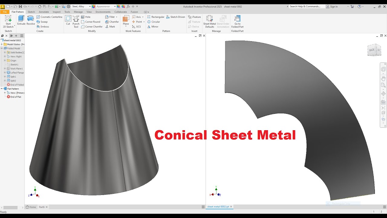 Конический листовой металл Autodesk Inventor Использование лофтированного фланца Rip Split Упражн...