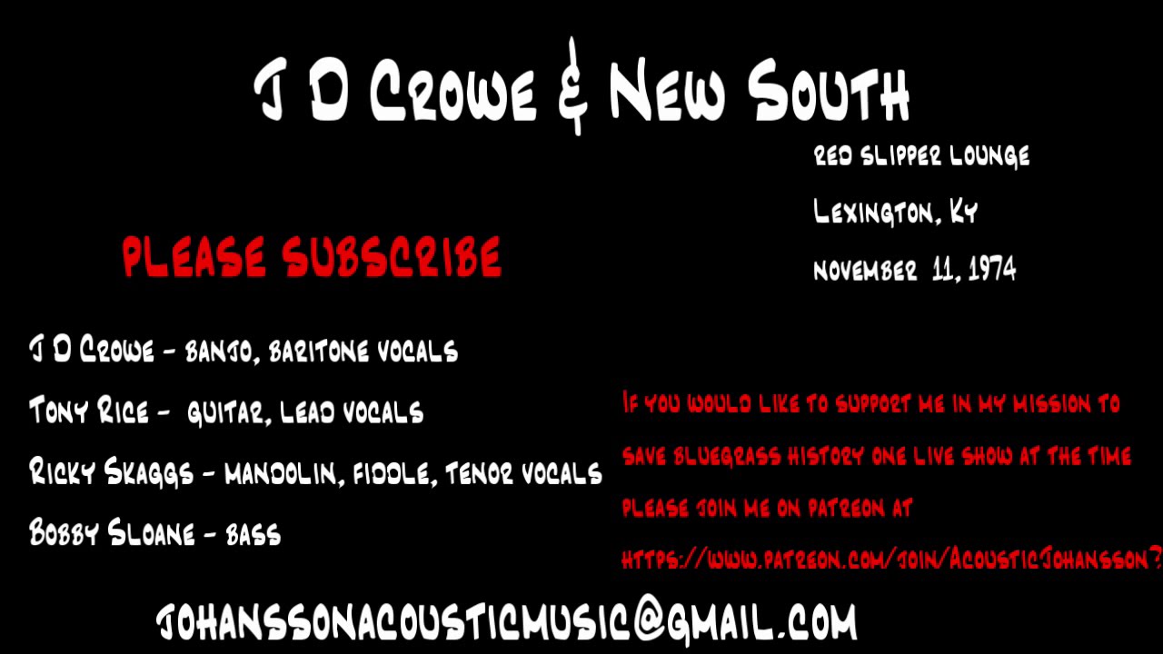 J D Crowe & New South, Red Slipper Lounge, November 11, 1974