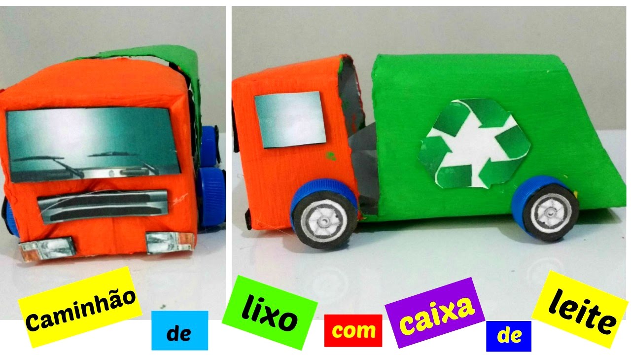 Como fazer um caminhão de lixo com caixa de leite