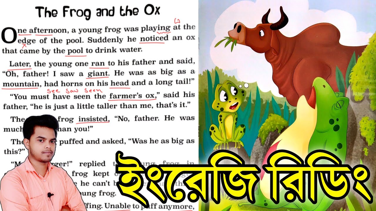 ইংরেজি রিডিং পড়ার উপায় || English short story reading and translation || The frog and the ox