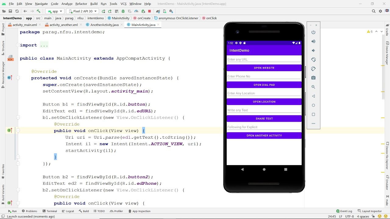 Android Java &mdash; практическая демонстрация неявного и явного намерения