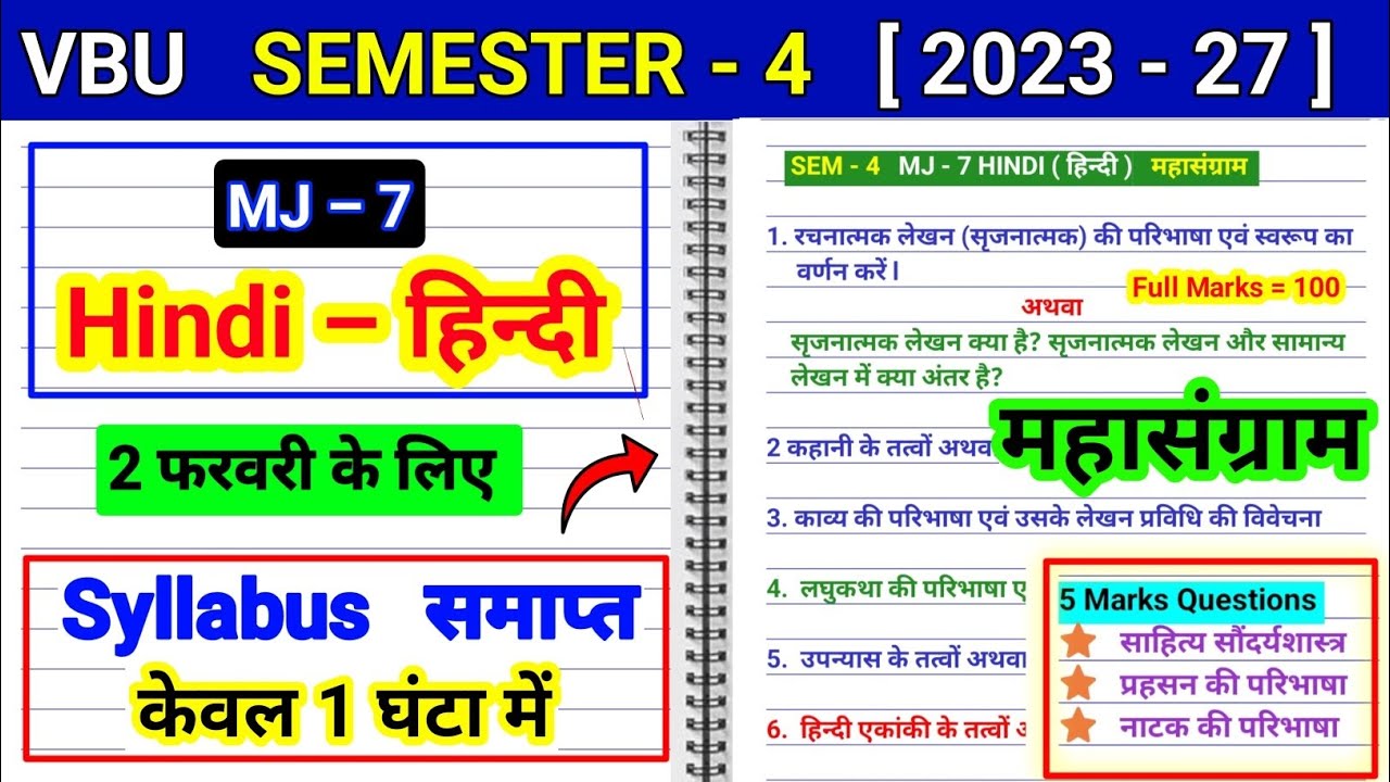Sem 4 mj 7 Hindi important questions l srijanatmak lekhan kya hai kya antar major 7 hindi long video
